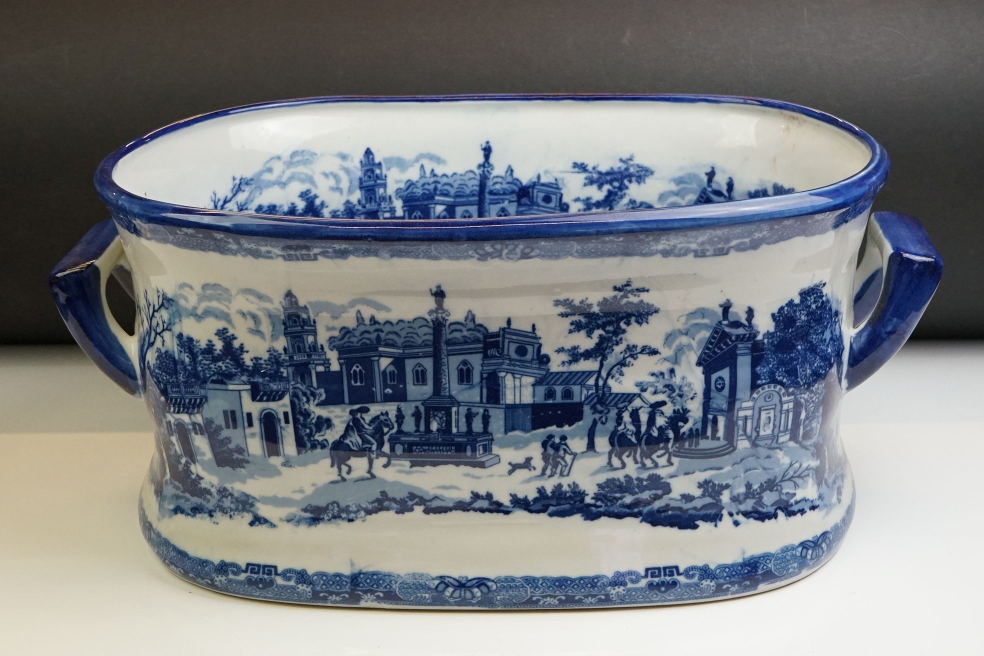 Blue & White Ironstone Foot Bath with typical transfer printed decoration, approximately 47cm wide