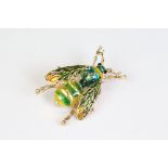 Large Enamel Gold coloured and Green Brooch in the form of a Bee, 3.5cm long