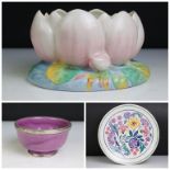 Clarice Cliff Moulded Water Lily Bowl, 21cm long together with a Poole Pottery Shallow Bowl