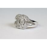 Silver CZ designer style dress ring