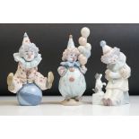 Three Lladro porcelain clown figures to include 5813 ' Having A Ball ', 5279 ' Pierrot With
