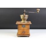 Early to Mid 20th century French Wooden and Brass ' Zassenhaus ' Coffee Grinder with drawer, 30cm