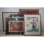 Three Chinese Signed Watercolours together with C T Wong Artist Proof Dragon Print and a
