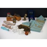 A small group of mixed collectables to include R.A.O.B. sash, Halcyon Days trinket box, two bronze
