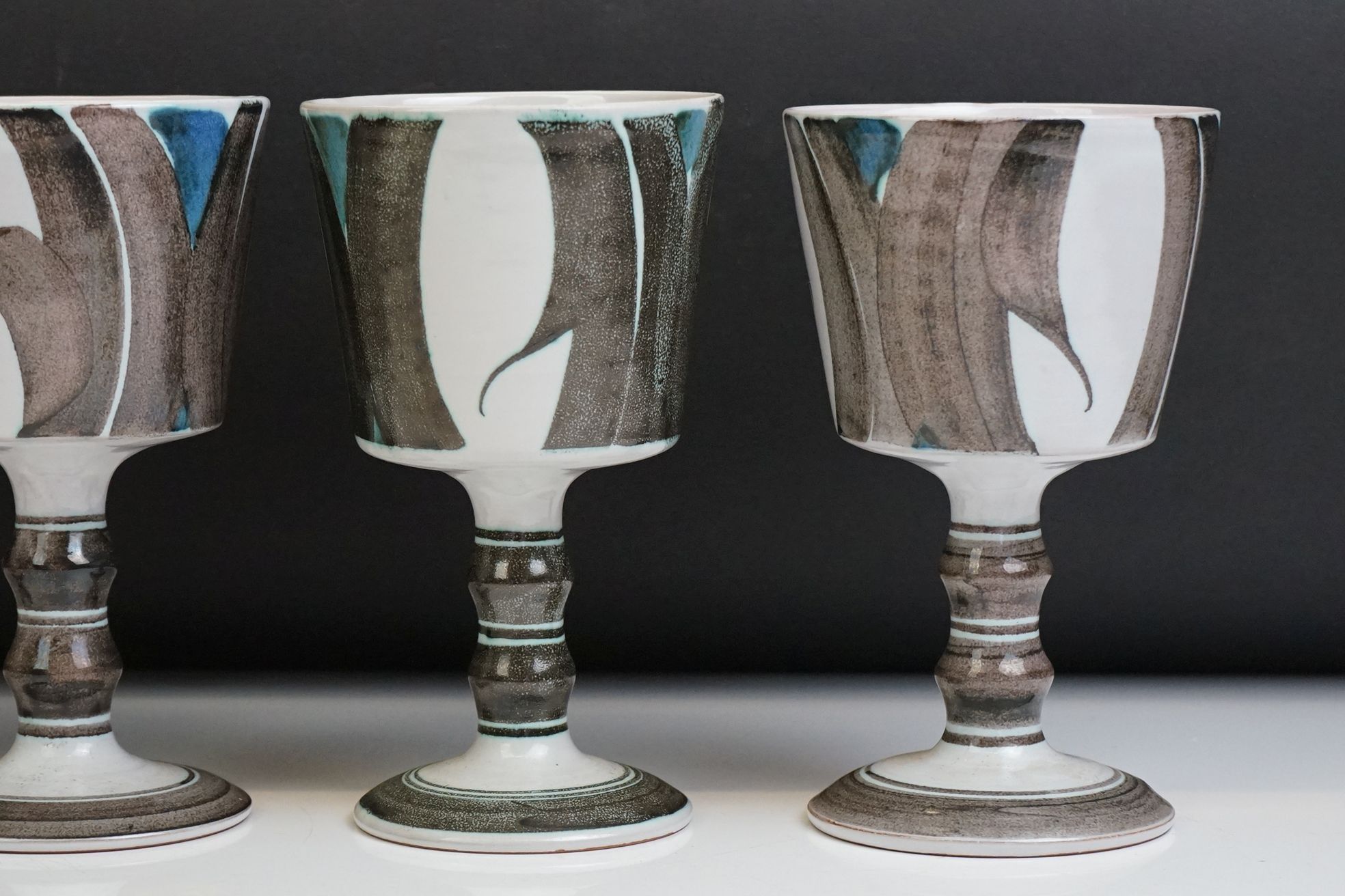 Set of Eight Aldermaston Pottery Goblets decorated by Edgar Campden, 16cm high - Image 7 of 9