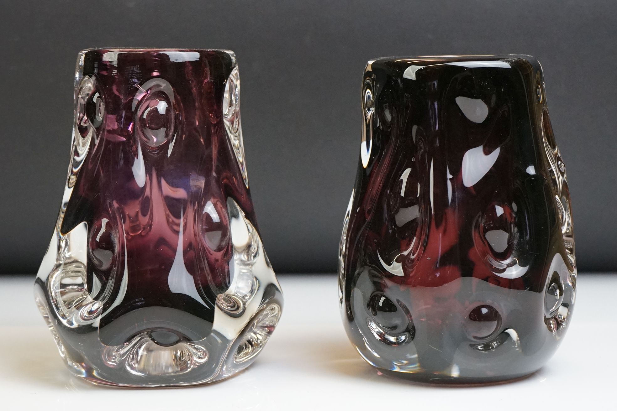 Four Liskeard Glass Amethyst Knobbly Vases, 14cm high - Image 7 of 9