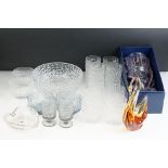 Whitefriars - Four Glacier Tumblers, Four Glacier Hi Ball Glasses, Glacier Fruit Bowl, 21cm diameter