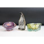 Two Murano textured glass ashtrays to include a faceted geometric example in an amethyst