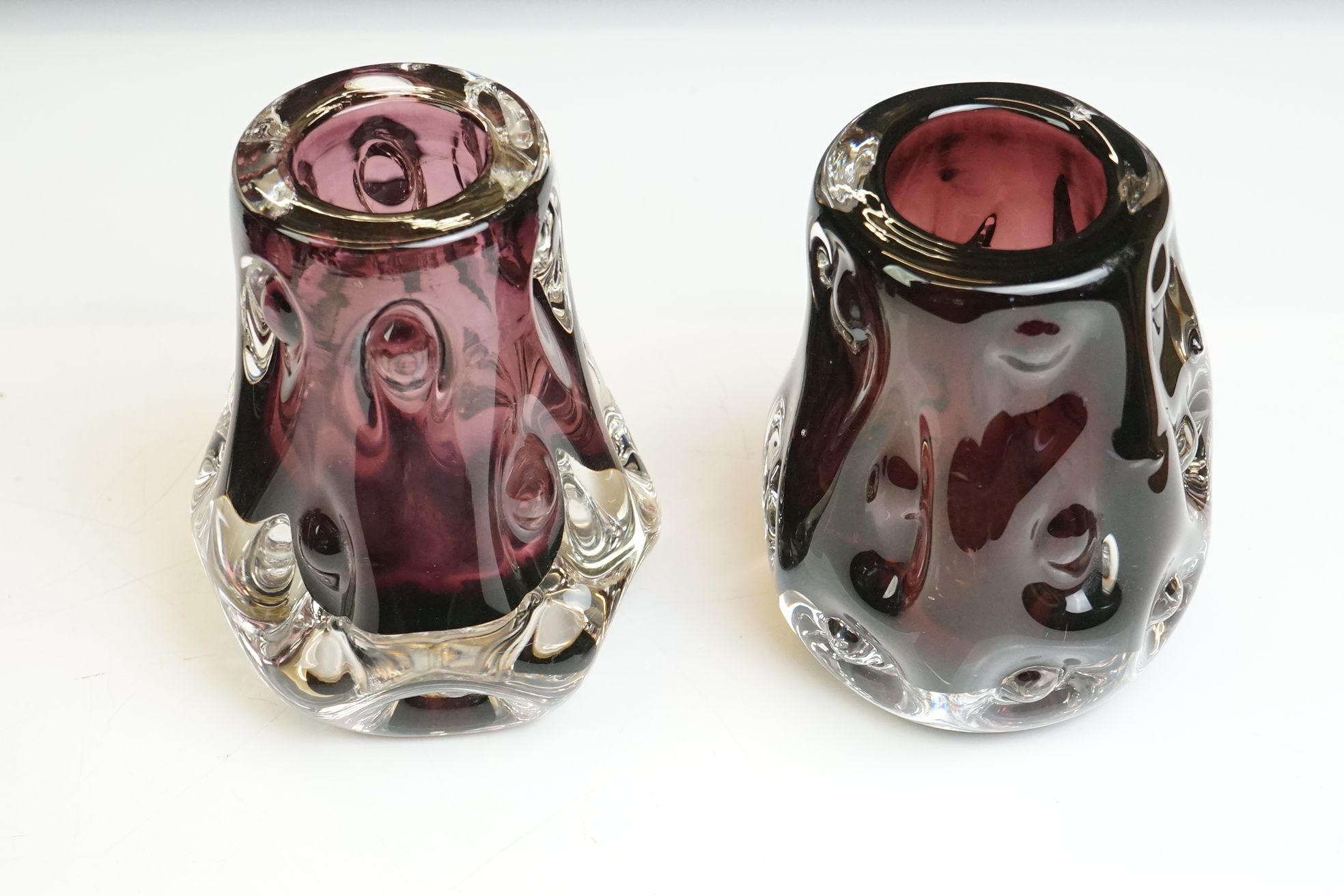 Four Liskeard Glass Amethyst Knobbly Vases, 14cm high - Image 8 of 9