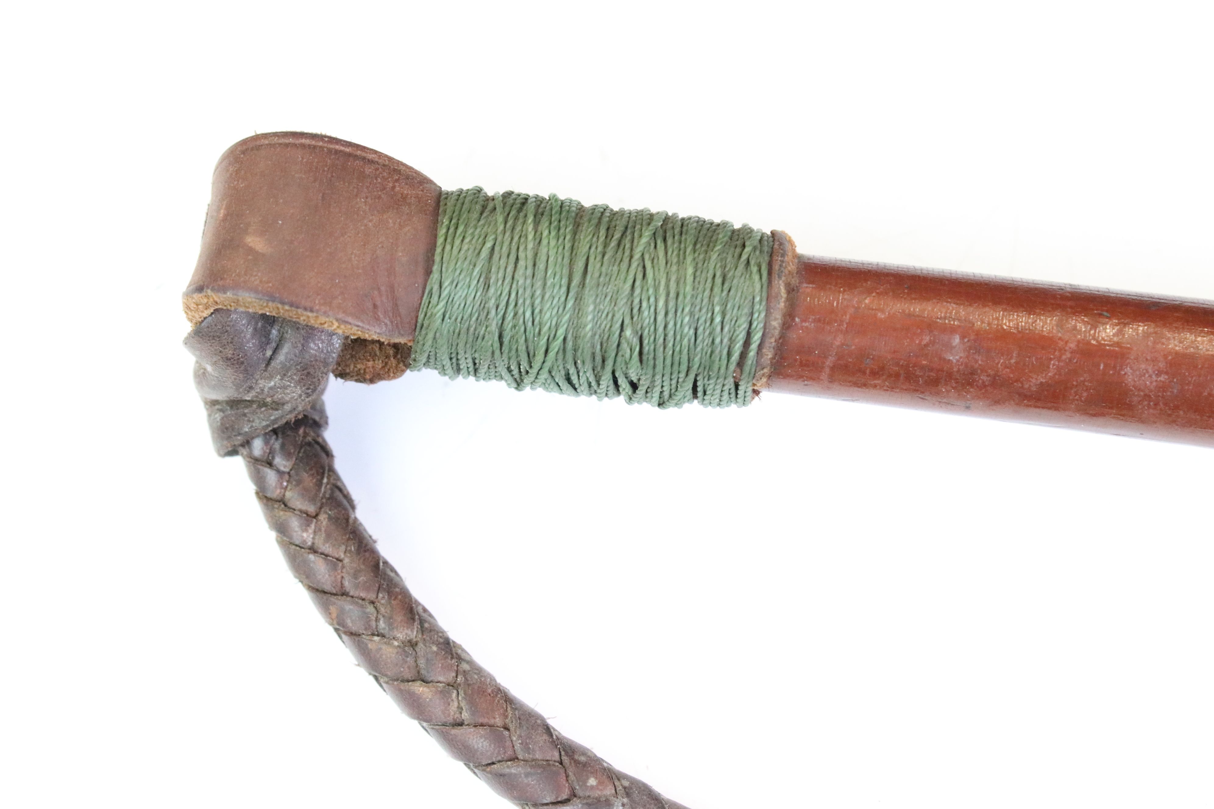 Early 20th century Hunting Whip with antler handle, silver band (Birmingham 1908) and plaited - Image 3 of 4