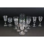 Collection of Thirteen Antique Drinking Glasses, mainly Wine or Cordial Glasses including two