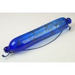 An antique Victorian blue glass rolling pin, possibly Bristol.