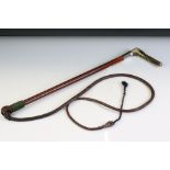 Early 20th century Hunting Whip with antler handle, silver band (Birmingham 1908) and plaited