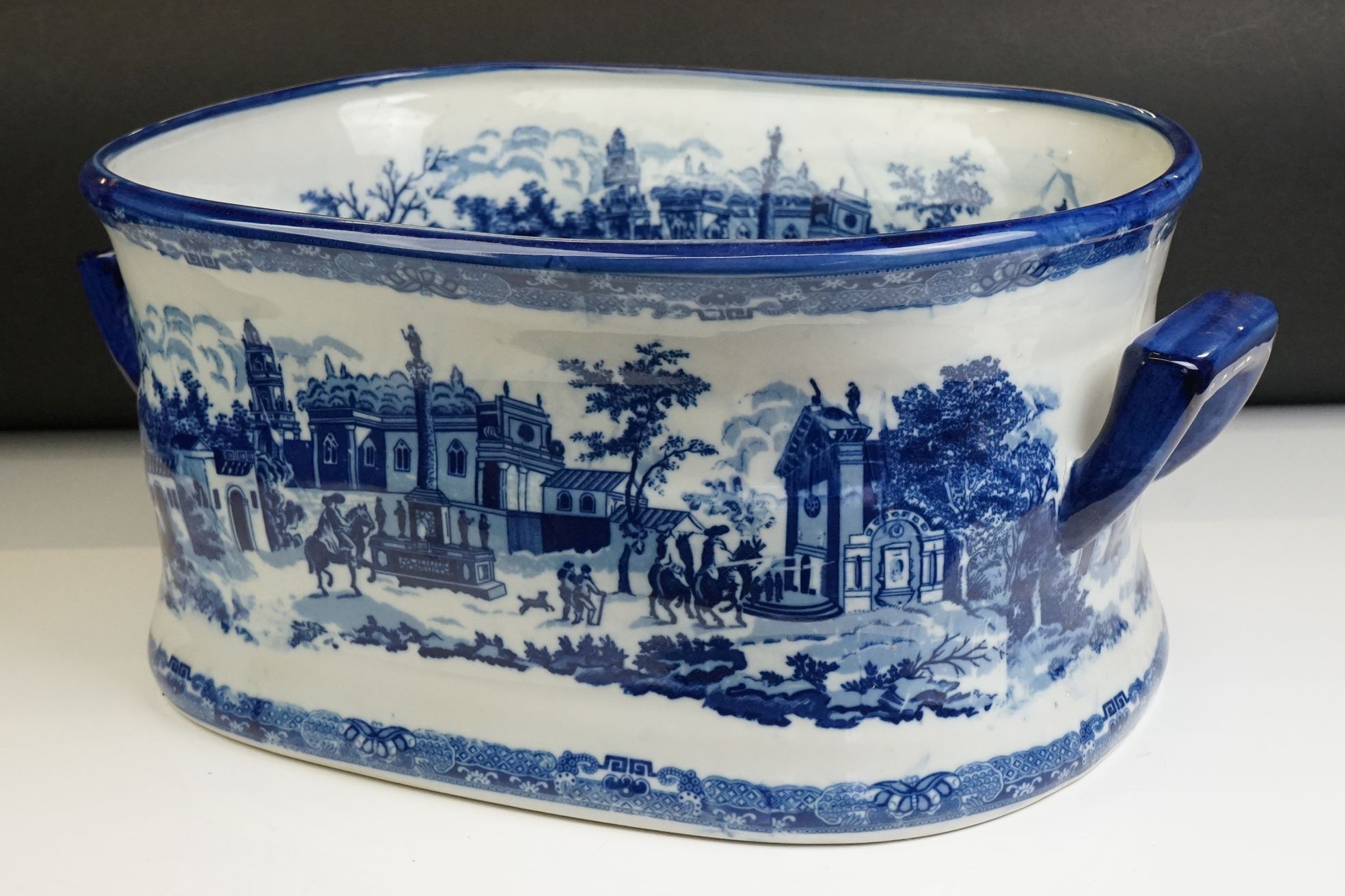 Blue & White Ironstone Foot Bath with typical transfer printed decoration, approximately 47cm wide - Image 8 of 10