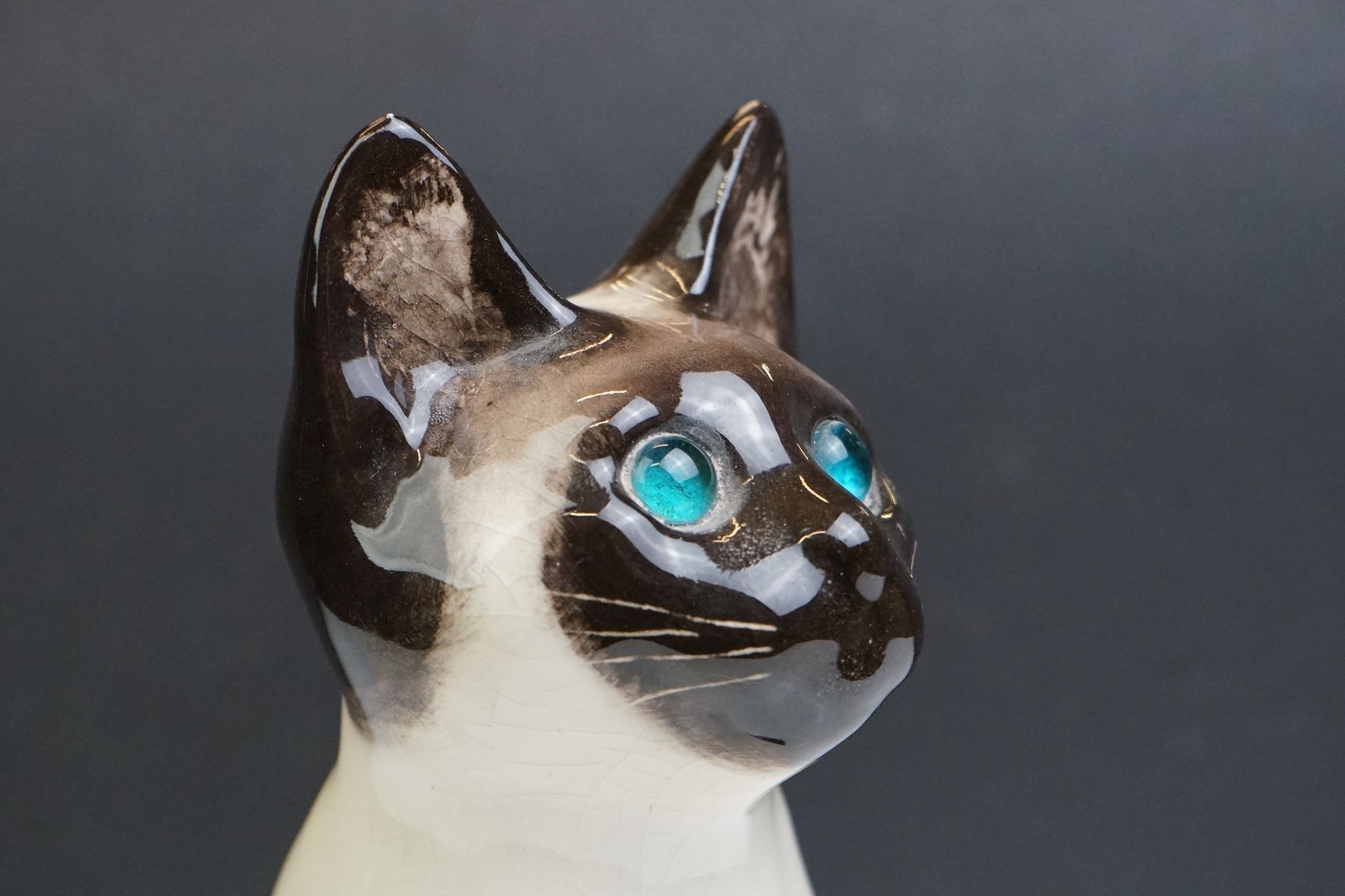 Winstanley pottery figure of a seated Siamese cat, with blue glass eyes, numbered 34, signed ' - Image 8 of 10