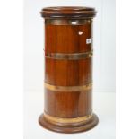 19th century Coopered Mahogany Barrel Stick Stand with Brass Banding, 69cm high