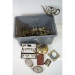 Mixed metal ware including Brass Spirit Kettle on Stand, Silver Plated items, Brass items, Two