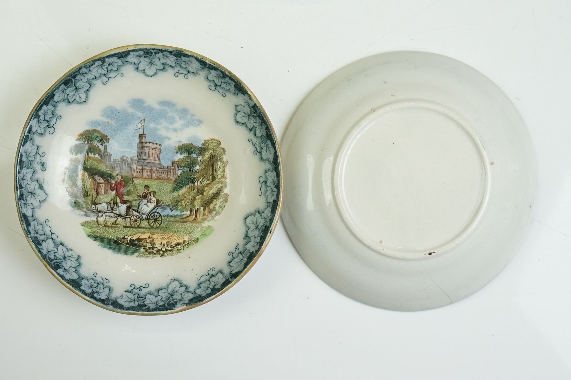 19th century Staffordshire Pottery Child's part Tea Set with transfer decoration of a goat pulling a - Image 10 of 10