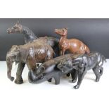 Small Brown Leather Liberty style Rhino together with Four other Leather covered Animals including