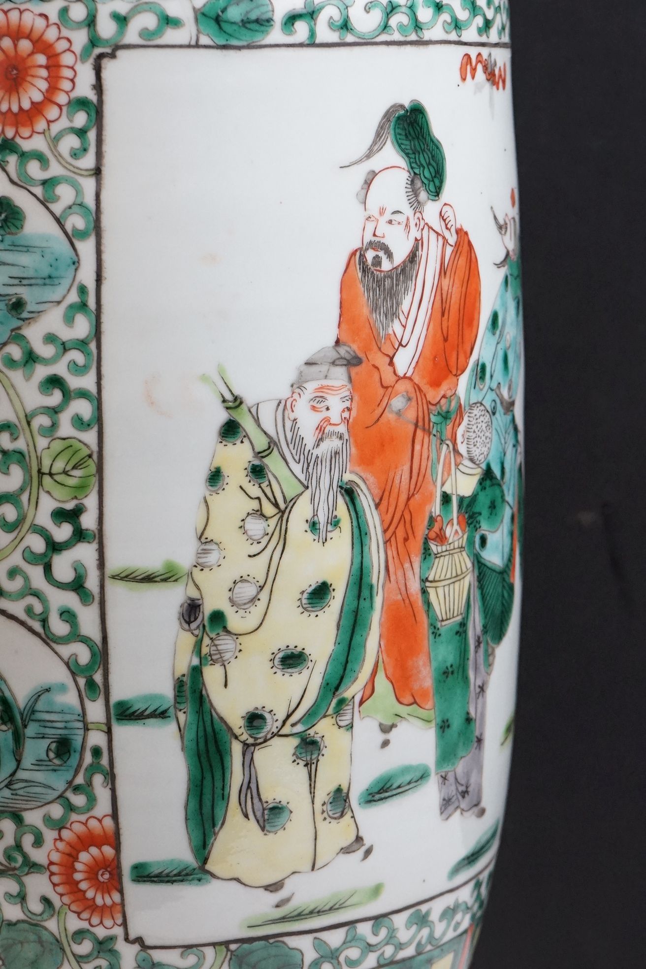 Chinese Porcelain Famille Verte Table Lamp of Rouleau form, decorated with panels of figures, with - Image 6 of 10