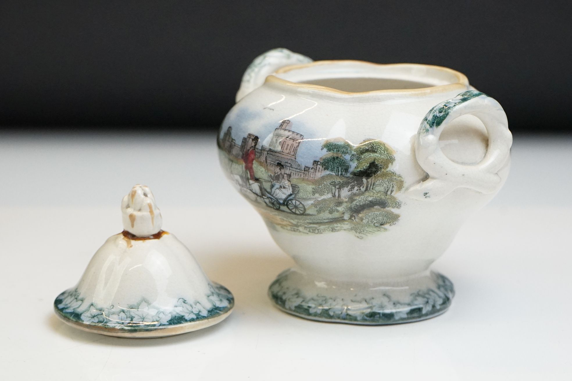 19th century Staffordshire Pottery Child's part Tea Set with transfer decoration of a goat pulling a - Image 7 of 10