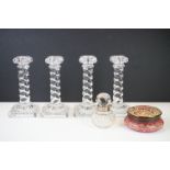 Set of Four Baccarat Moulded Clear Glass Candlesticks in the form of Corinthian Columns, 18.5cm high