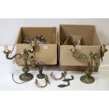 Collection of Gilt Metal Light Fittings including Pair of Rococo style Three Branch Table Lamps,