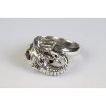 Silver elephant style ring set with ruby eyes