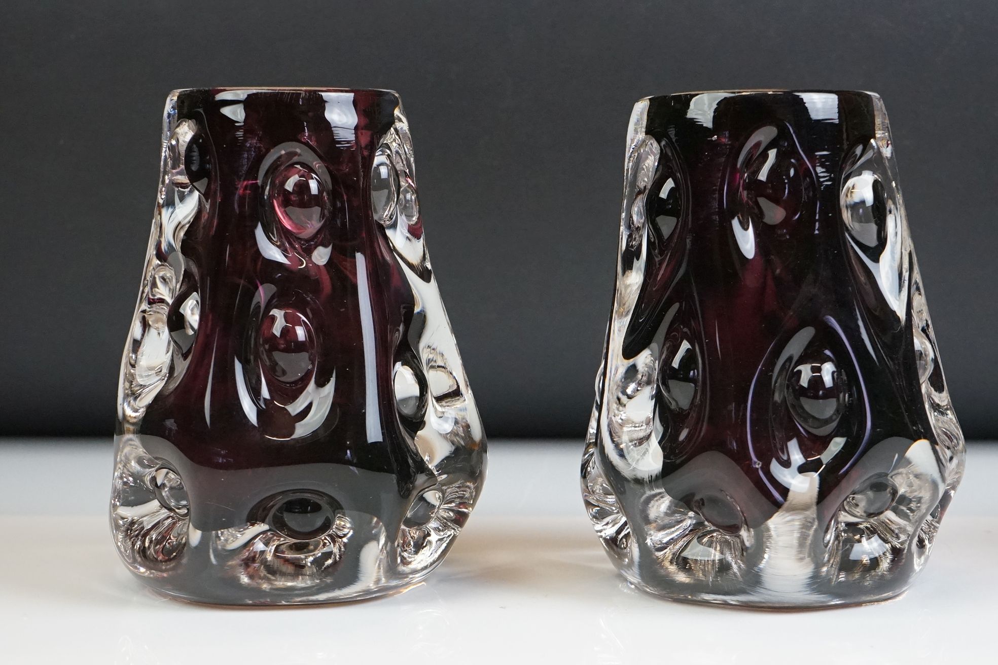 Four Liskeard Glass Amethyst Knobbly Vases, 14cm high - Image 2 of 9