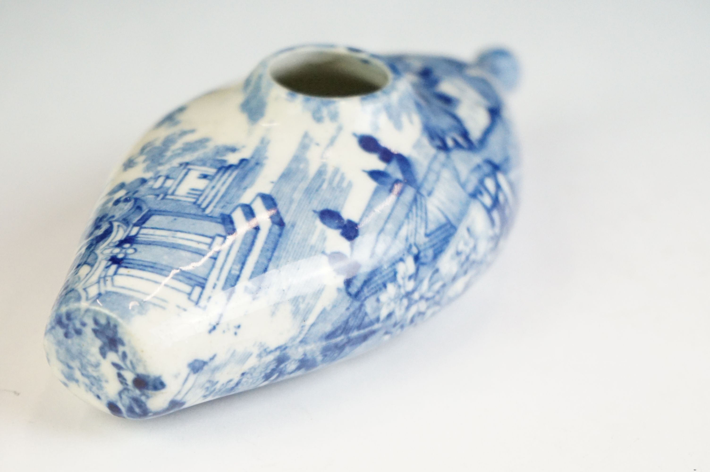 19th century Blue and White Transfer Printed Baby Feeder, `17cm long - Image 4 of 7