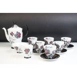 Royal Albert ' Masquerade ' Coffee Set comprising Coffee Pot, Milk, Sugar and Six Coffee Cups and