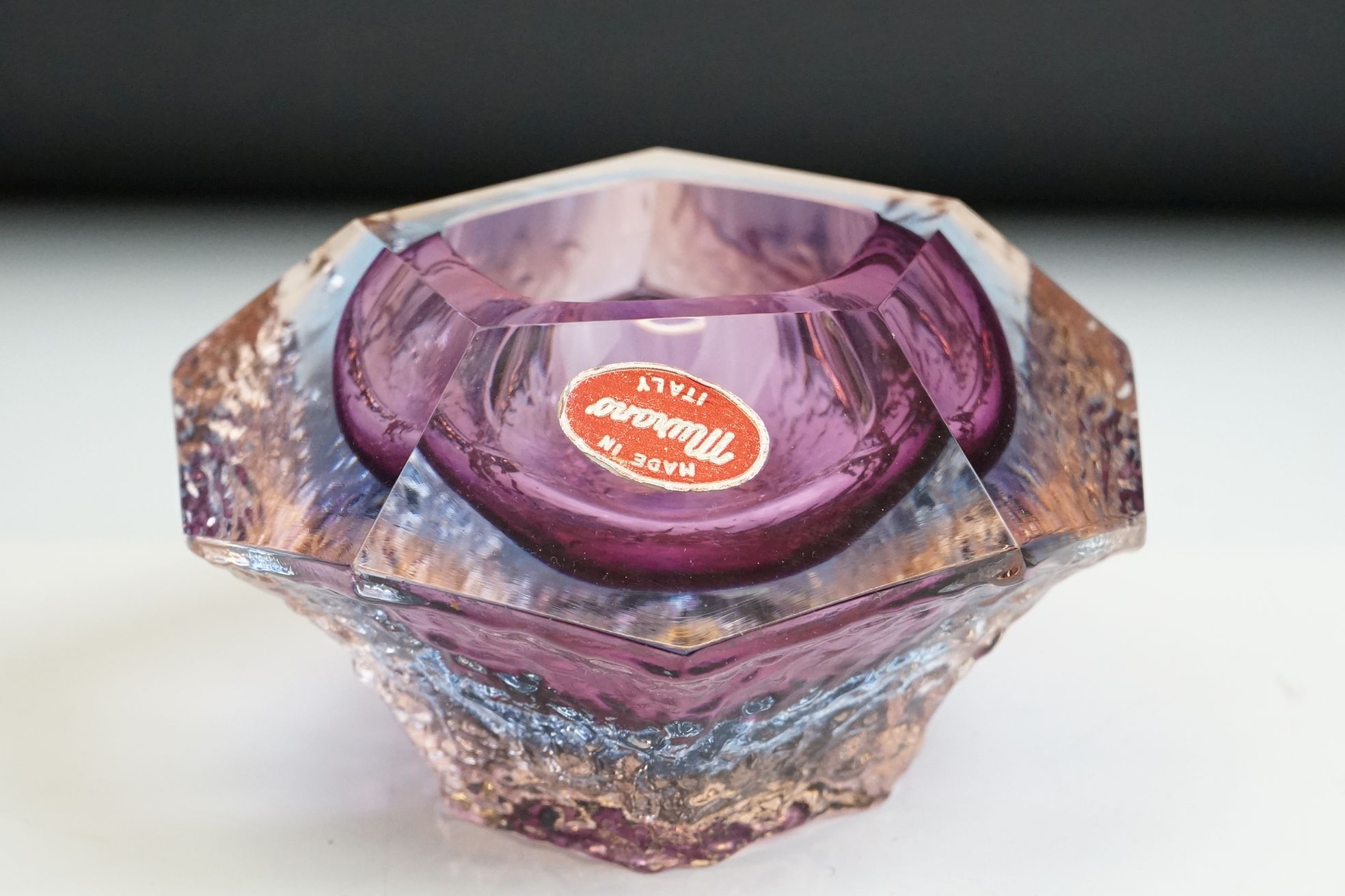 Two Murano textured glass ashtrays to include a faceted geometric example in an amethyst - Image 3 of 17
