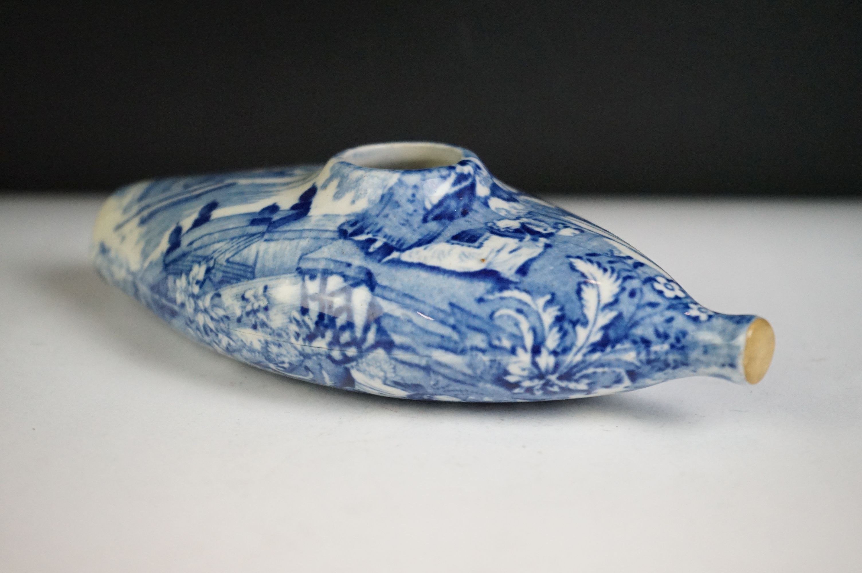 19th century Blue and White Transfer Printed Baby Feeder, `17cm long