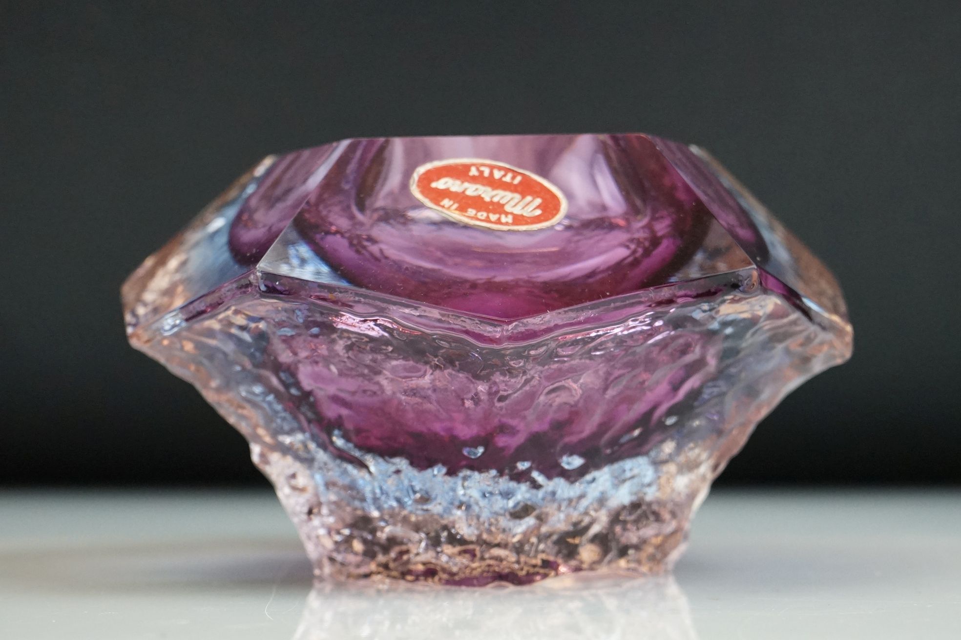 Two Murano textured glass ashtrays to include a faceted geometric example in an amethyst - Image 2 of 17
