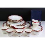 Aynsley Bone China Dinner and Tea ware decorated with red deep borders and gilt highlights including