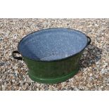 Green Enamel Oval Wash Tub / Garden Planter, 51cm long