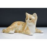 Winstanley pottery figure of a recumbent Ginger Tabby Cat, size 3, signed to base, approx 23cm long