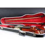 Violin with label to interior ' Copie de J. Bte. Vuillaume a Paris ', 58.5cm long, with two bows and