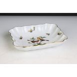 Herend Porcelain Fluted Nut Bowl with hand painted decoration of birds, butterflies and insects,