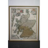 Antique Coloured Map Engraving of Scotland by Johann Babtist Homann, 'Regnum Scotiae', 58cm x