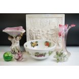 Mixed lot to including Caithness Paperweight and another Paperweight, Large Portmeirion Pomona Bowl,