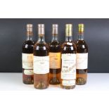 A collection of five bottles of 1960's white wines to include Chateau Rieussec 1962, Chateau La Tour