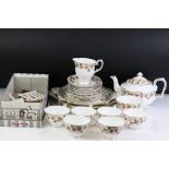 Crown Staffordshire Tea Service decorated with strawberries comprising Teapot, Sandwich Plate, Six