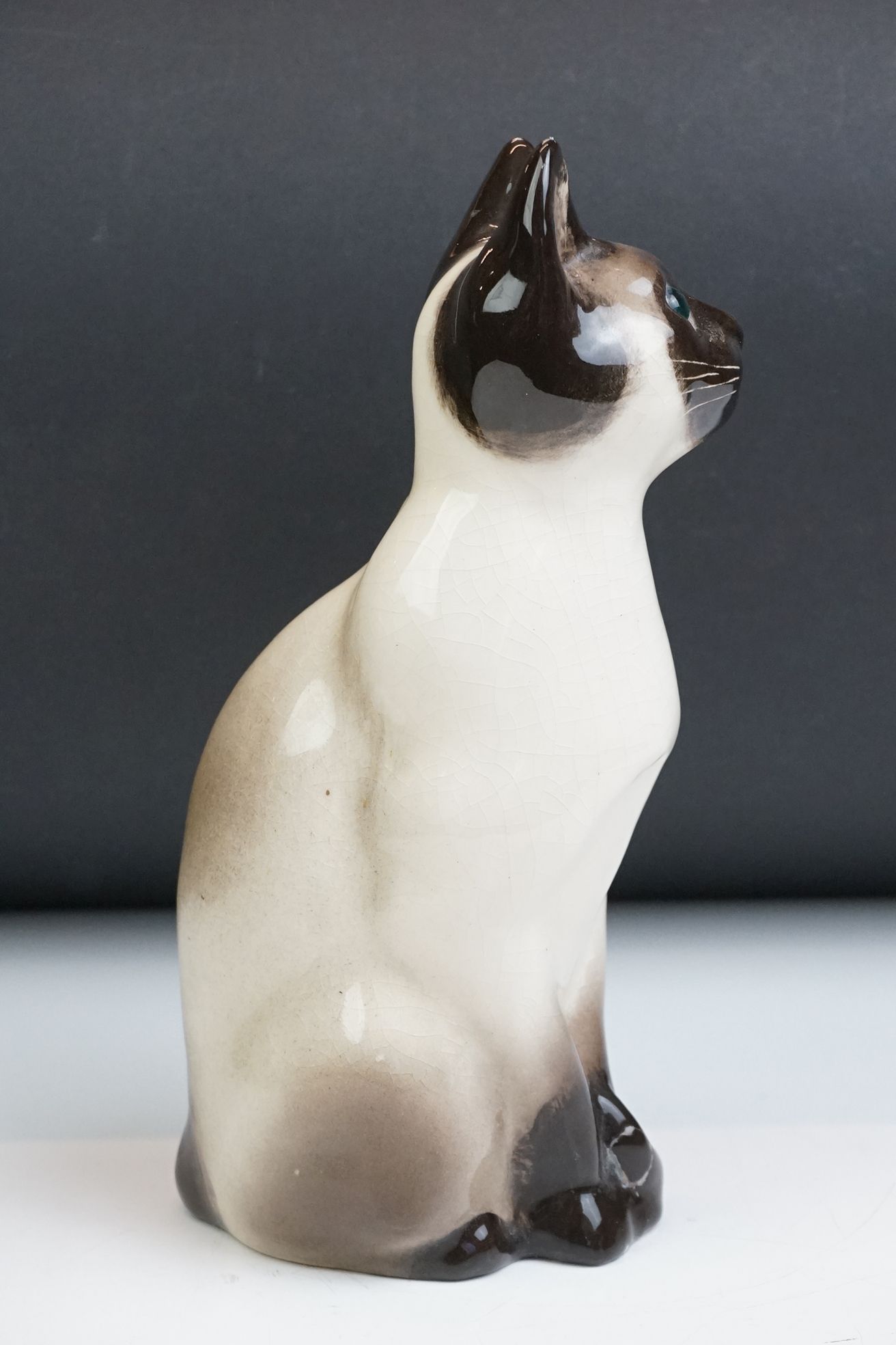 Winstanley pottery figure of a seated Siamese cat, with blue glass eyes, numbered 34, signed ' - Image 3 of 10