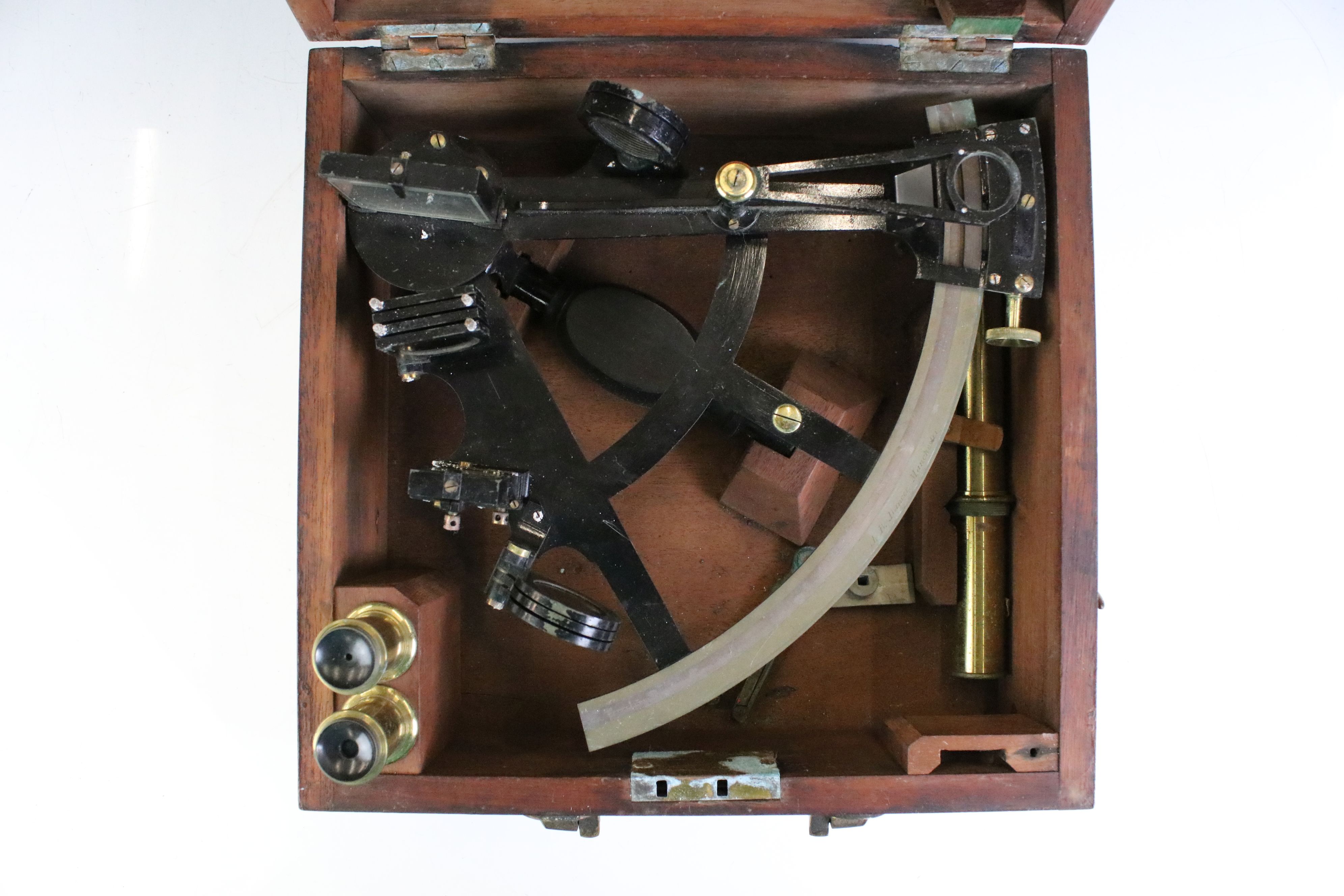 19th century Brass and Iron Vernier Sextant by J B Dancer of Manchester with associated - Image 2 of 6
