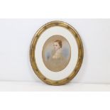 19th century Pastel and Watercolour Oval Portrait of a Young Woman, 38cm x 26cm, ornate oval gilt