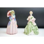 Two Porcelain Lady Figures to include Royal Doulton ' Miss Demure ' (7534) and Royal Worcester '