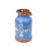 Vintage Metal Milk Churn / Stick Stand, hand painted with flowers on a blue ground, 50cm high