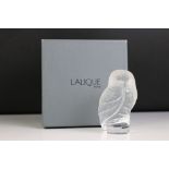 Lalique ‘Chouette ‘ Glass Paperweight in the form of an Owl, label and etched mark to base, 9.5cm