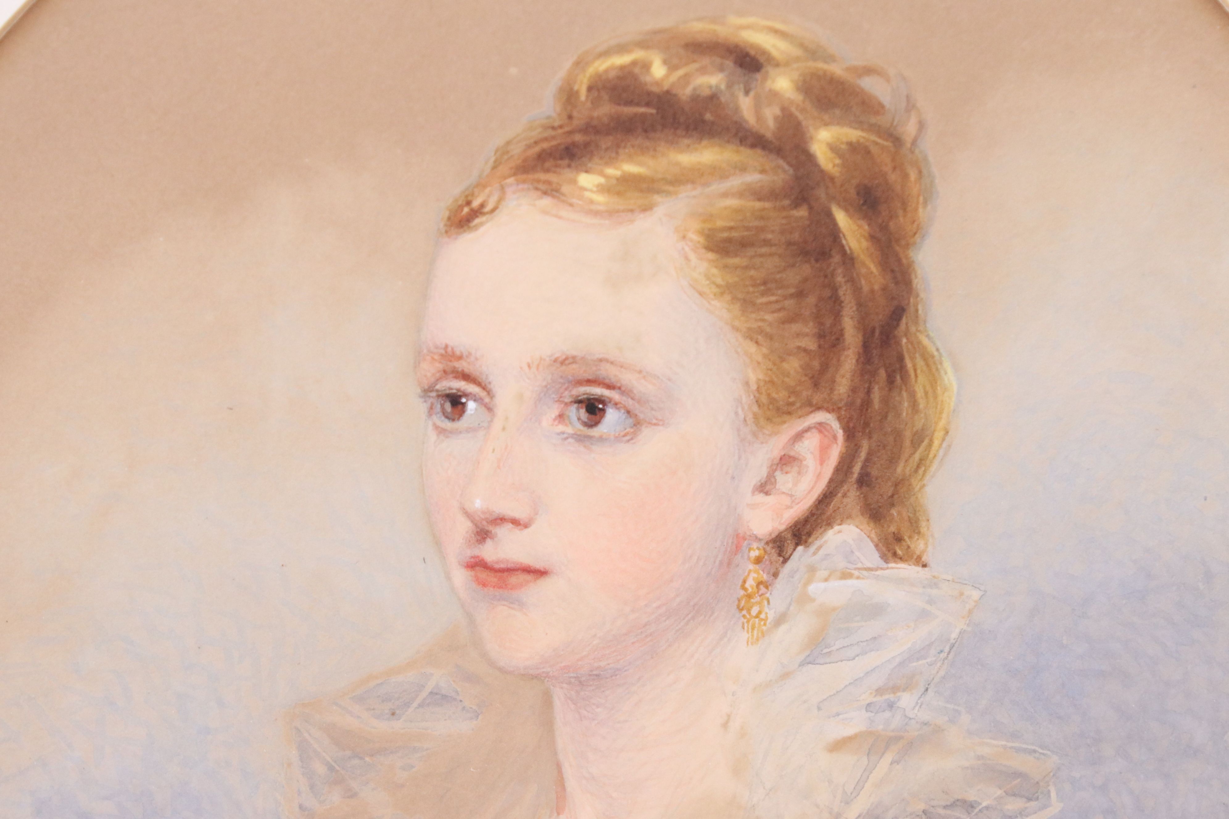 19th century Pastel and Watercolour Oval Portrait of a Young Woman, 38cm x 26cm, ornate oval gilt - Image 3 of 5